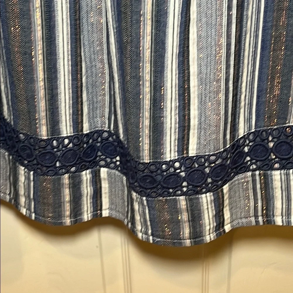 # Crown & Ivy 3X Navy & White Striped Peasant Dress w/Crochet Trim - Picture 6 of 7